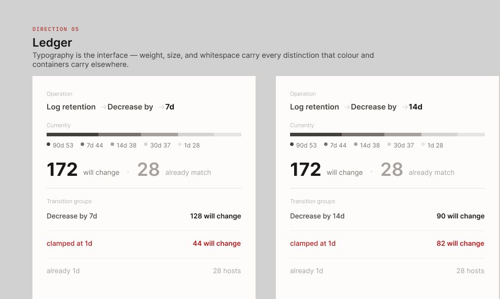 Ledger — the same operation shown twice, decrease by 7d and by 14d.